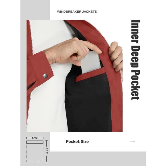 Men's Stylish Jackets Coat Orange Lightweight Casual Full Zip Up Pockets Golf - Picture 5 of 7